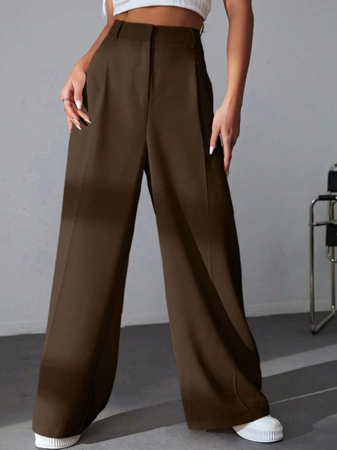 

Next One Women High-Rise Pleated Korean Trousers, Brown