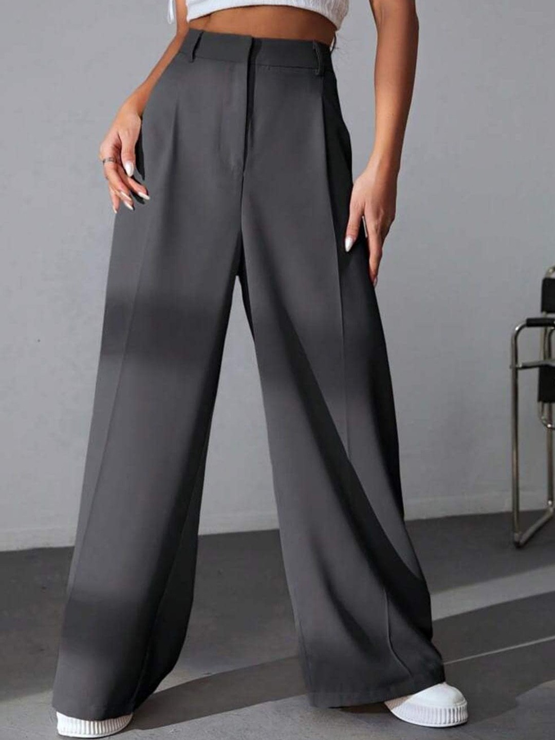 

Next One Women High-Rise Pleated Korean Trousers, Grey