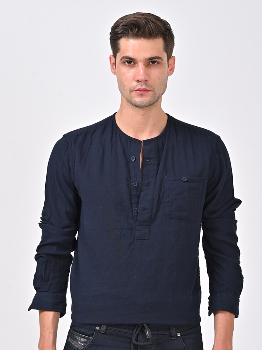 

POE Smart Slim Fit Opaque Cotton Casual Shirt, Navy blue