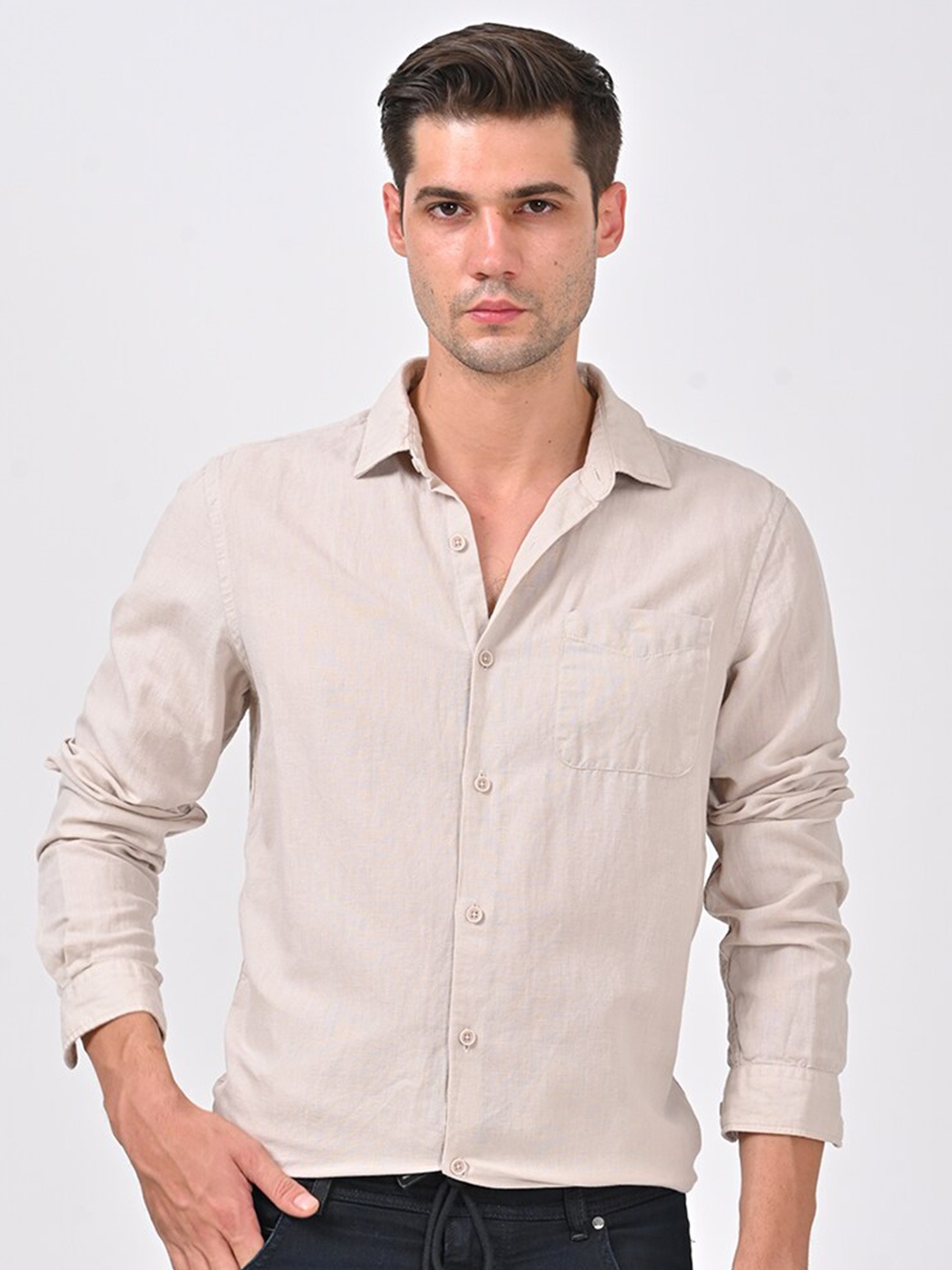 

POE Smart Slim Fit Opaque Casual Shirt, Cream