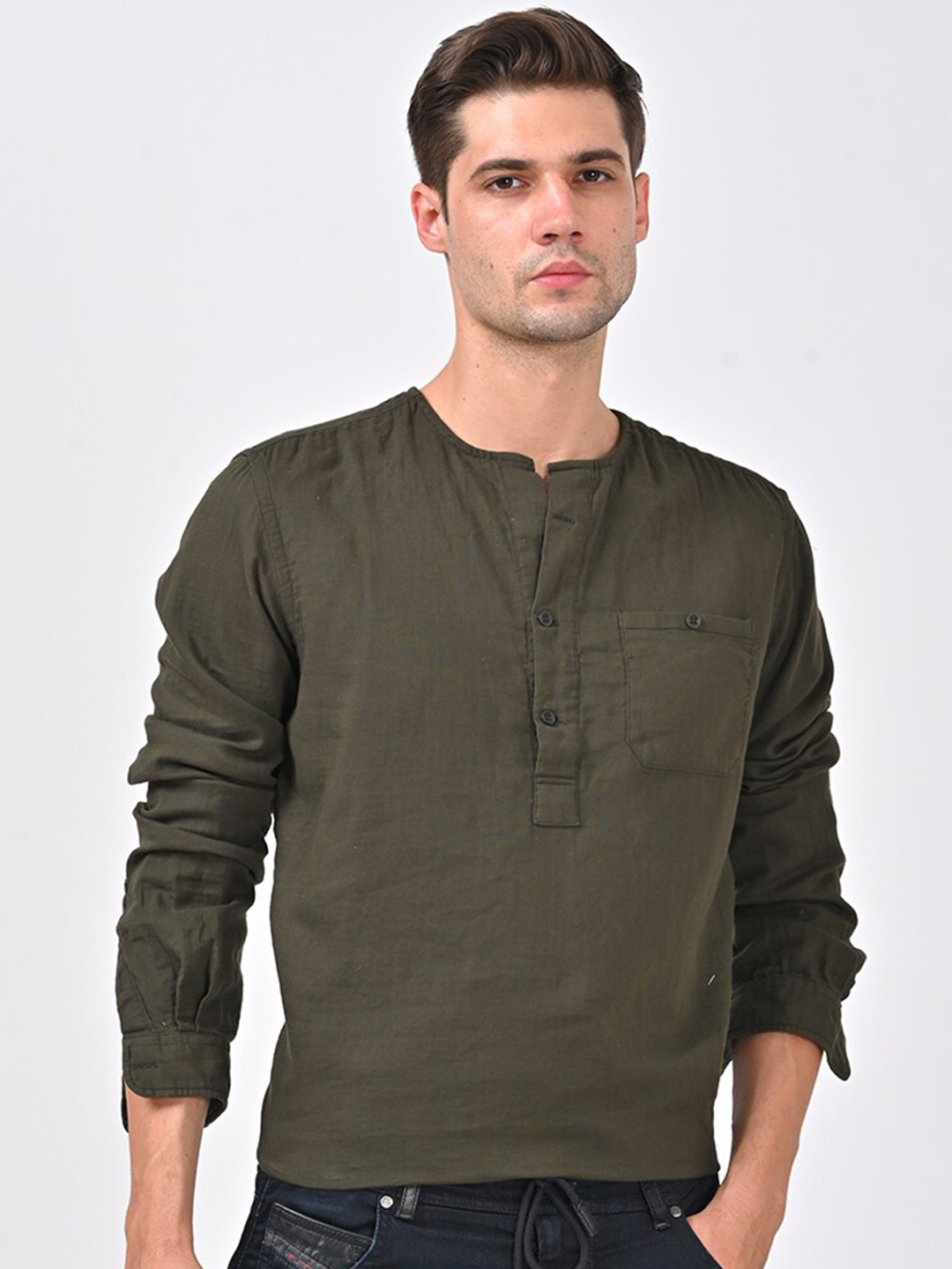 

POE Smart Slim Fit Opaque Cotton Casual Shirt, Olive