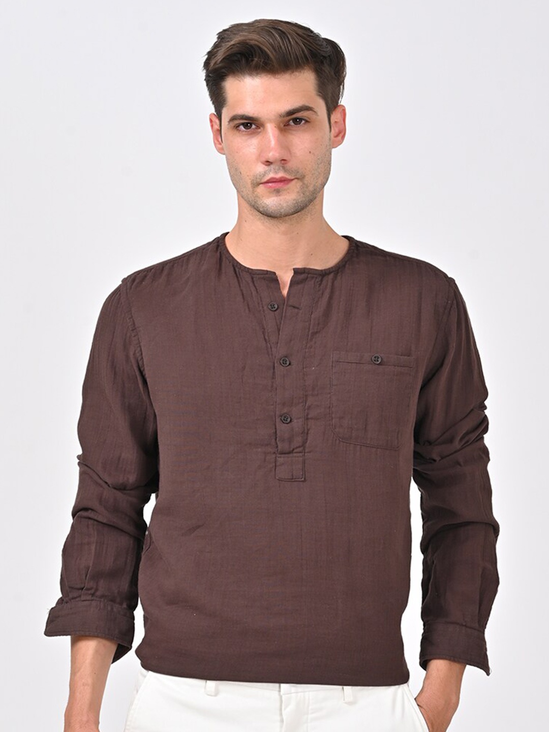 

POE Smart Slim Fit Opaque Cotton Casual Shirt, Brown