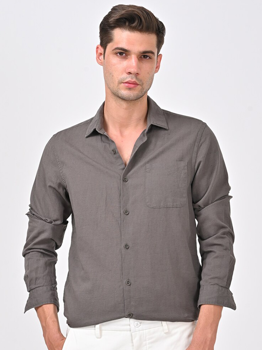 

POE Smart Slim Fit Opaque Cotton Casual Shirt, Grey