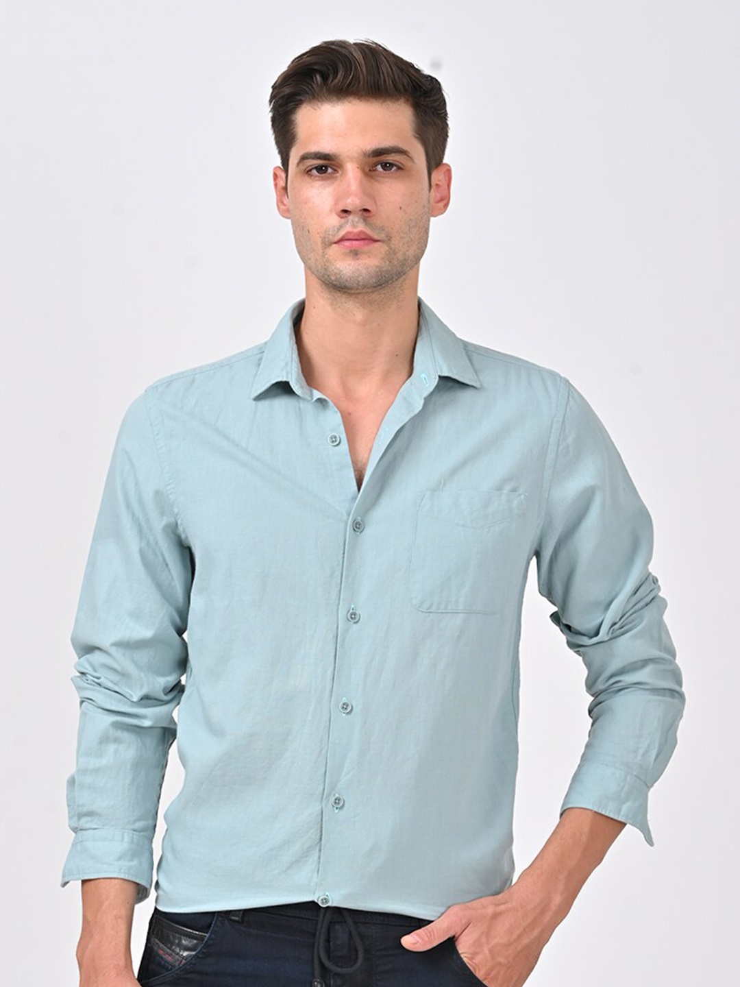 

POE Smart Slim Fit Opaque Casual Shirt, Green