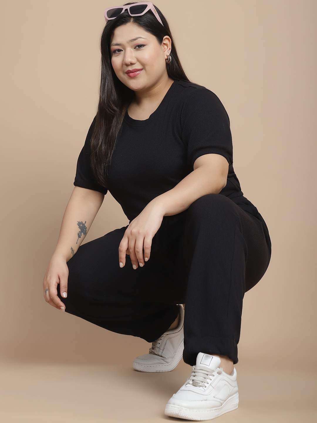 

Rigo Plus Size Pure Cotton Top With Joggers Co-Ords Set, Black