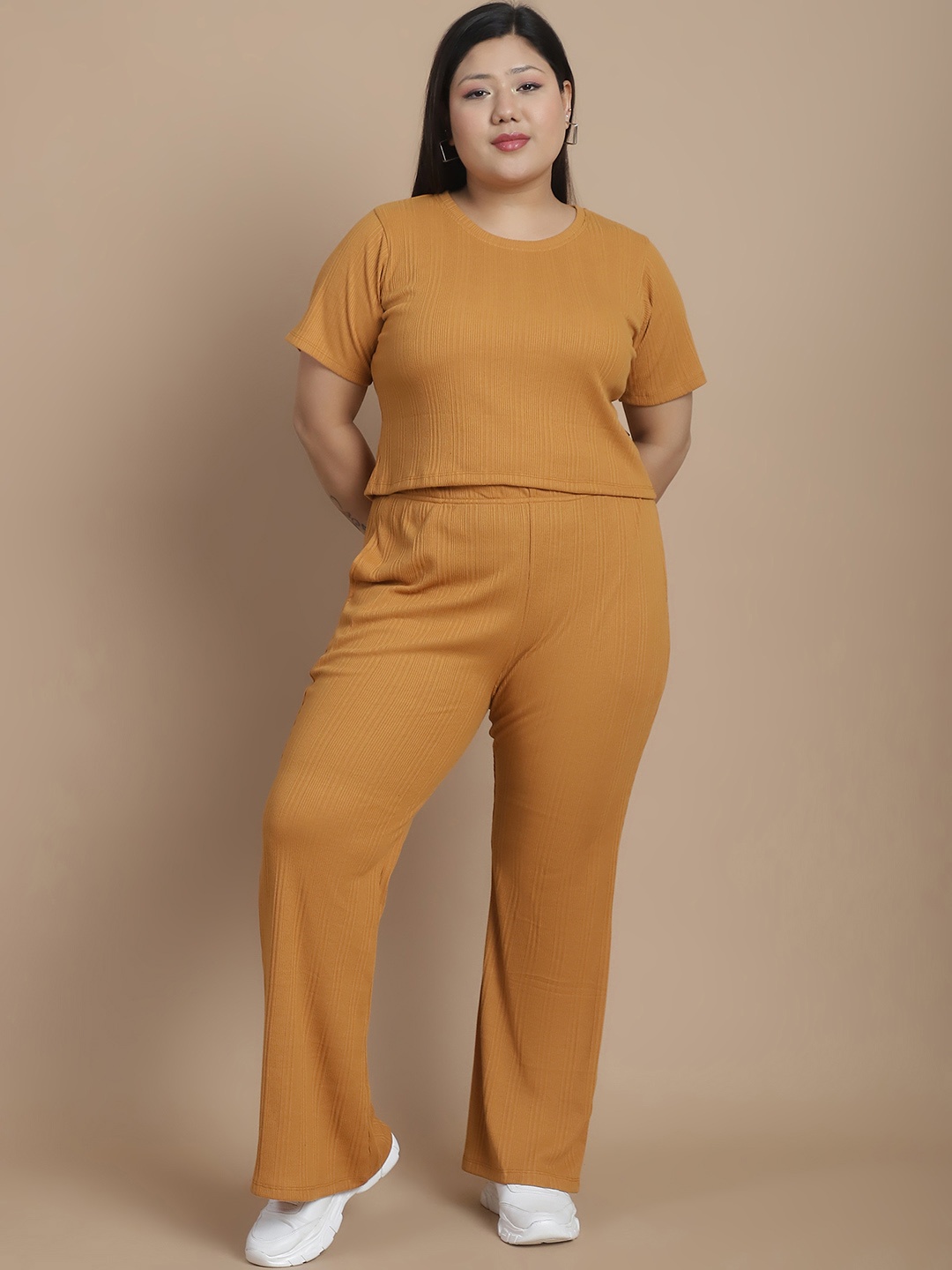 

Rigo Plus Size Pure Cotton Top & Trousers Co Ord Set, Camel brown