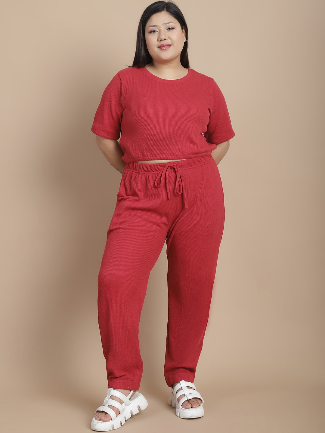 

Rigo Plus Size Top With Joggers Co-Ords Set, Maroon