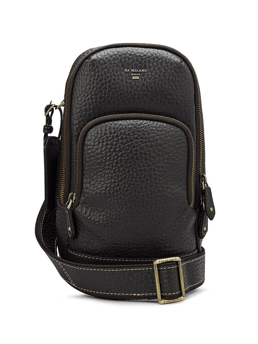 

Da Milano Men Textured Leather Backpack, Brown