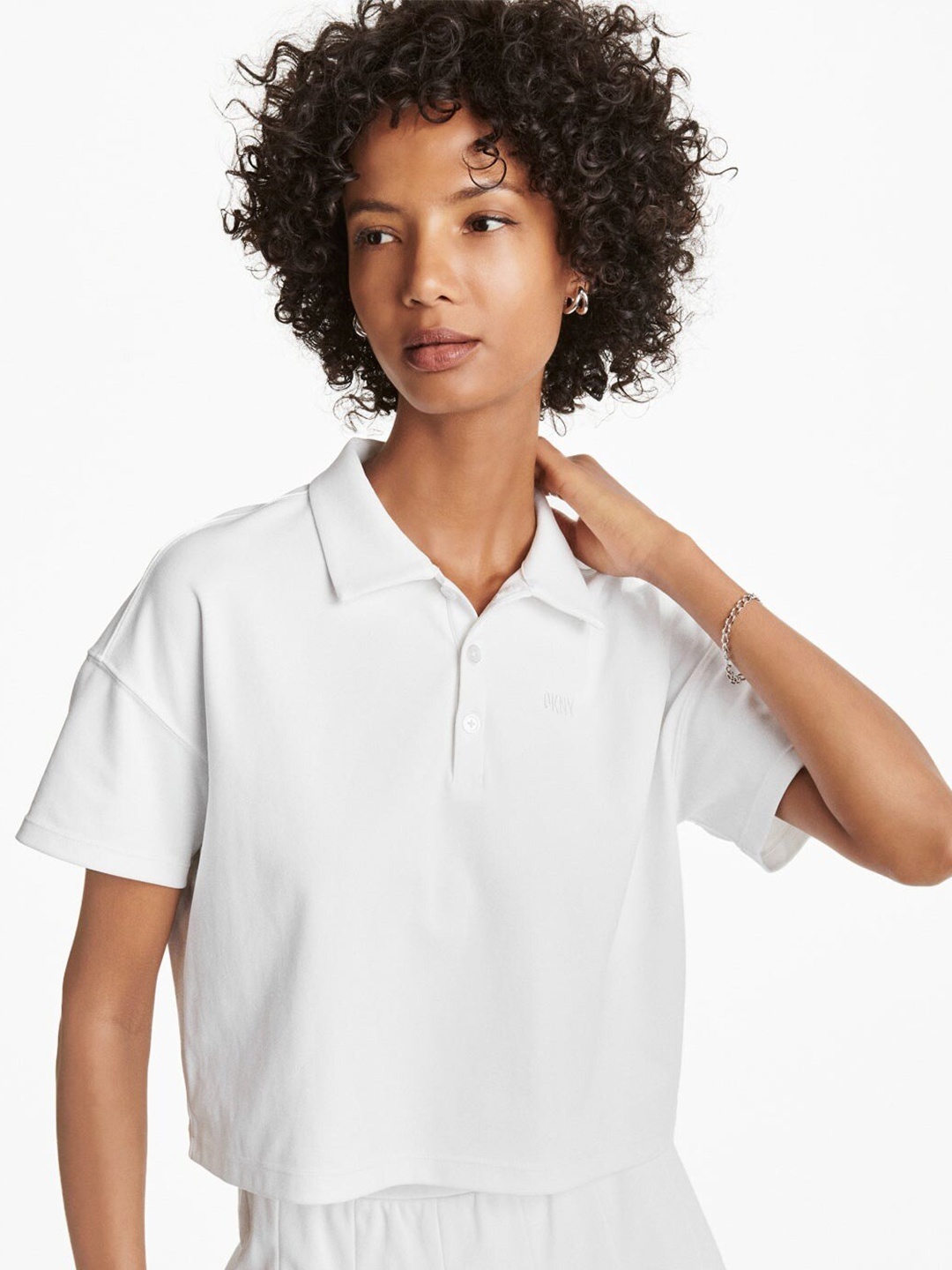 

DKNY Polo Collar Drop-Shoulder Sleeves T-shirt, White