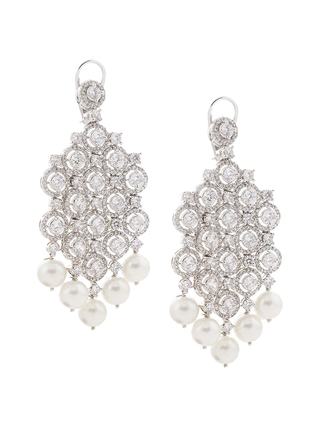 

AURAA TRENDS Rhodium-Plated Zircon Chandelier Drop Earrings, Silver