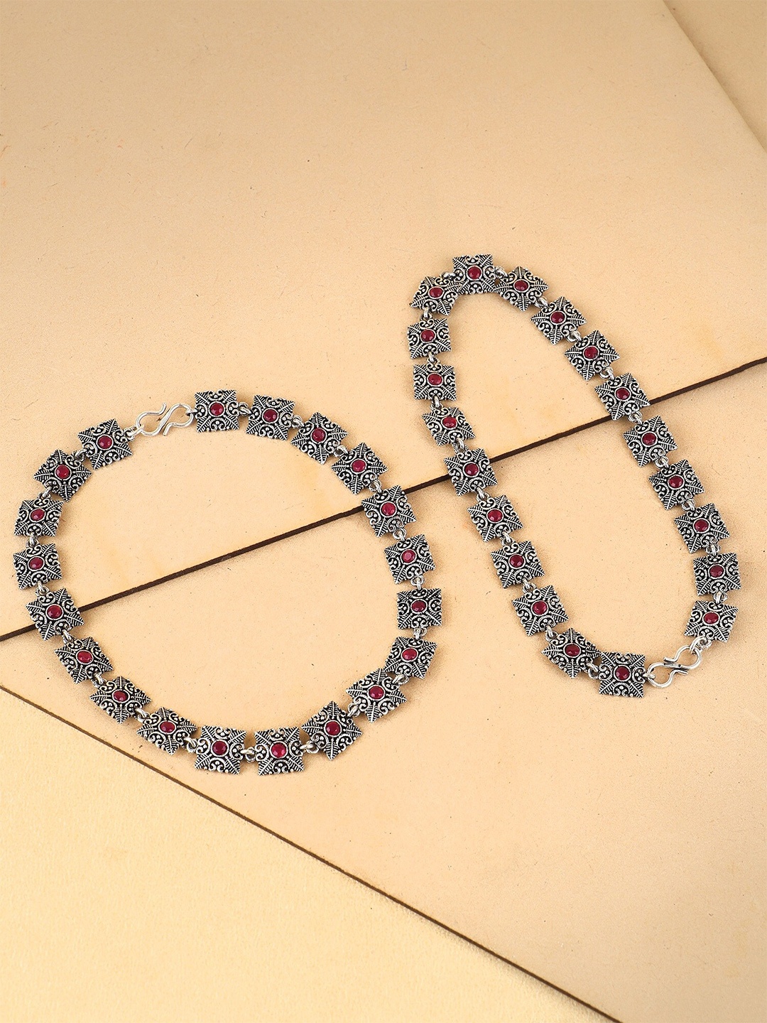 

Adwitiya Collection Silver-Plated Stone-Studded Anklet