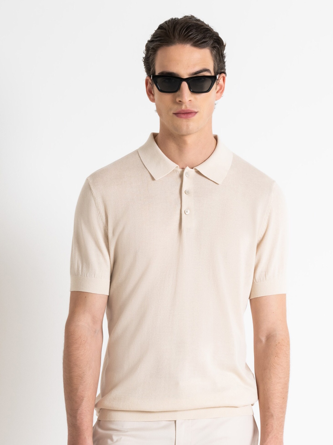 

Antony Morato Polo Collar Short Sleeves Cotton Slim Fit T-shirt, Beige