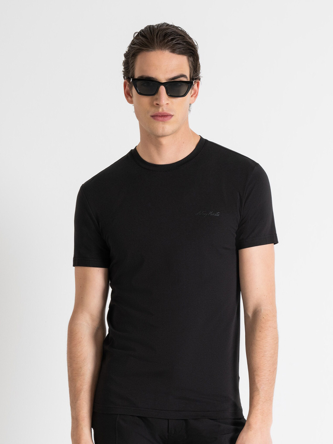 

Antony Morato Round Neck Short Sleeves Cotton Slim Fit T-shirt, Black