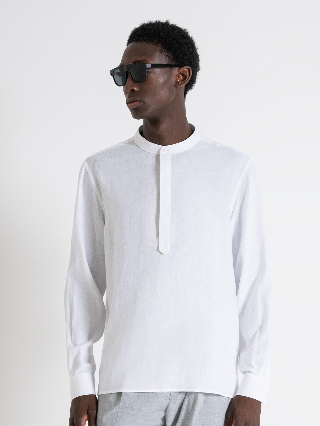 

Antony Morato Band Collar Long Sleeves Cotton Casual Shirt, White