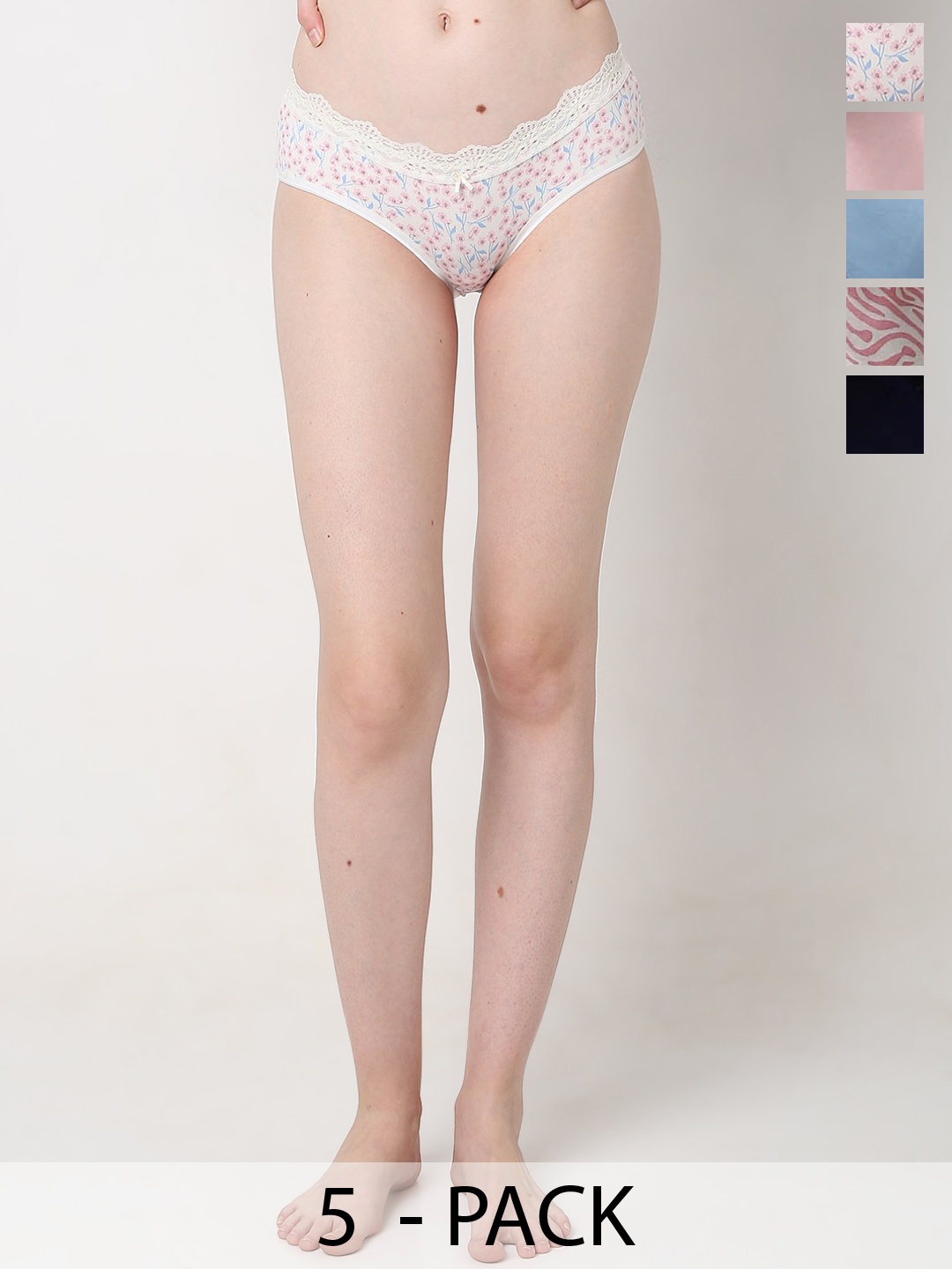 

Vero Moda Pack Of 5 Lace Trim Floral Printed Hipster Briefs, Pink
