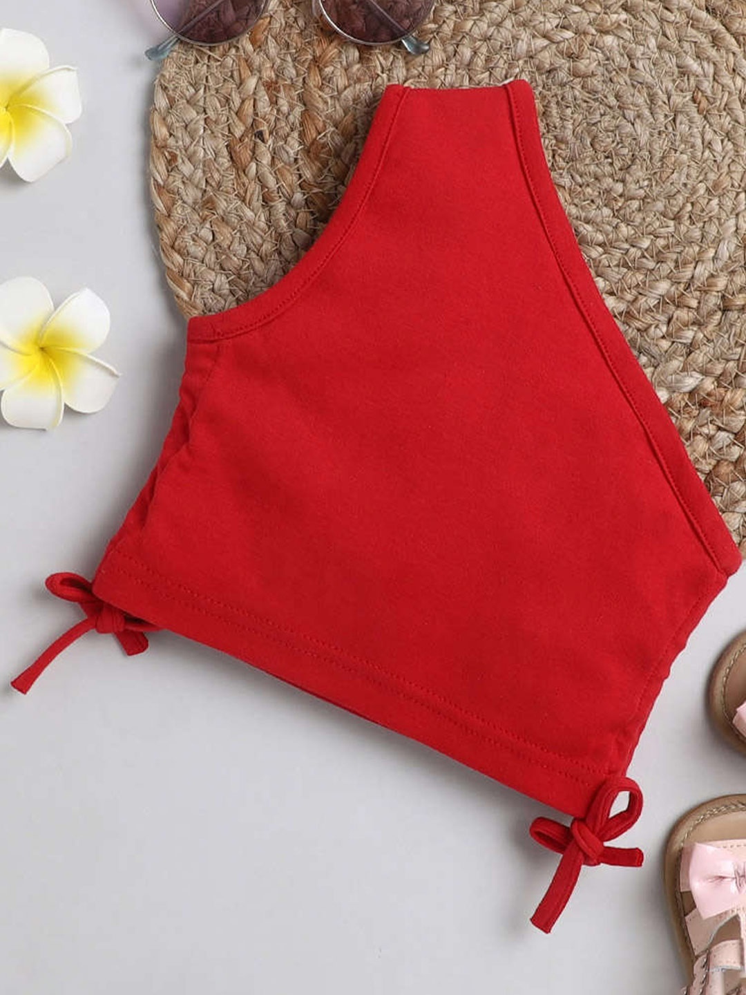 

Lil homies Girls One Shoulder Sleeveless Regular Cotton Top, Red