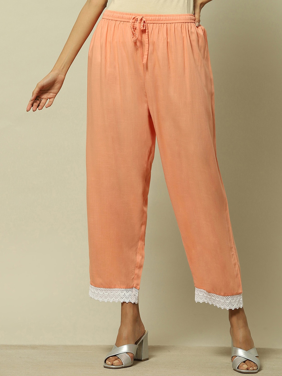 

Rangriti Women Mid-Rise Relaxed Straight Leg Straight Fit Parallel Trouser, Orange