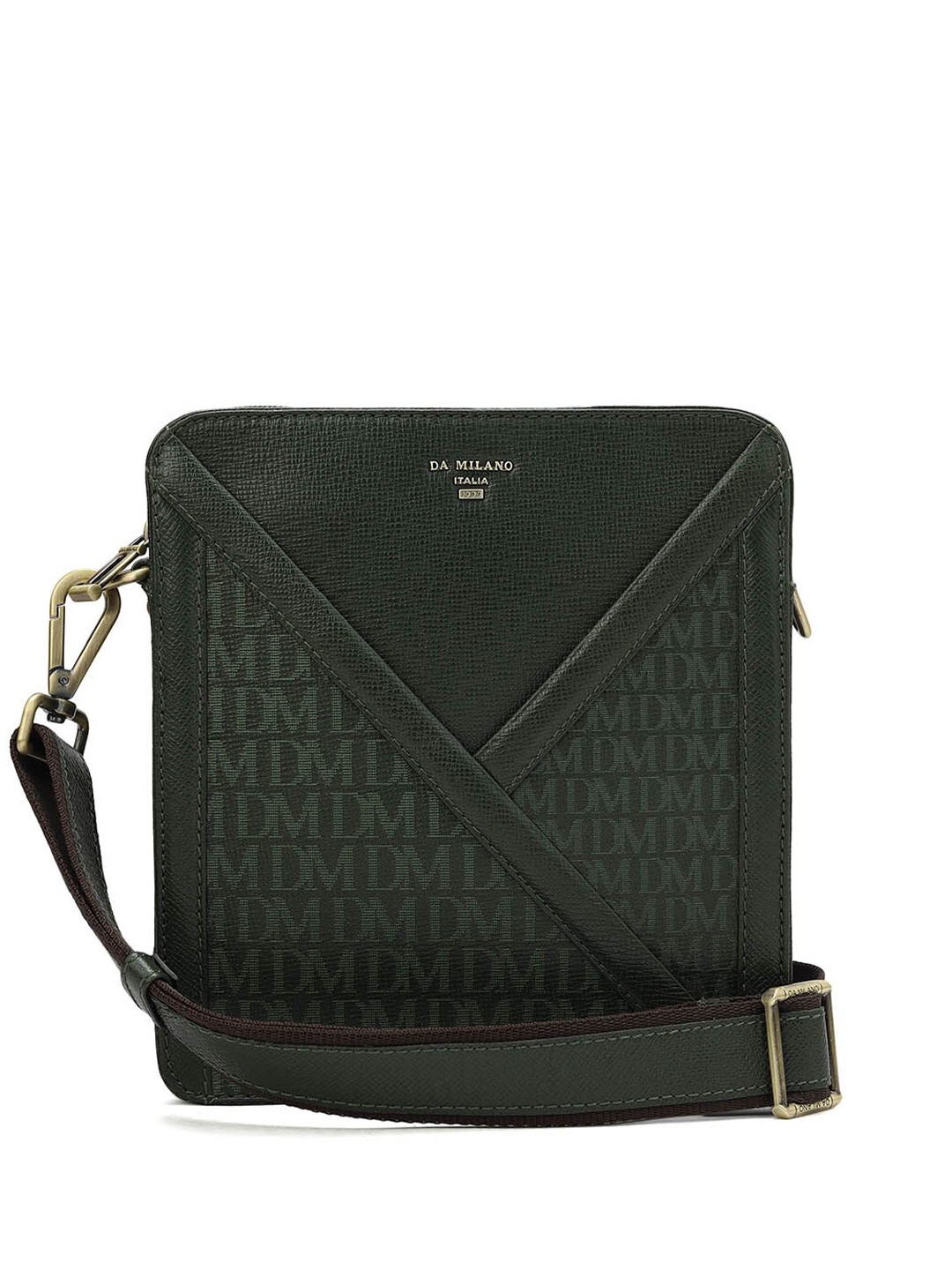 

Da Milano Men Textured Leather Messenger Bag, Green