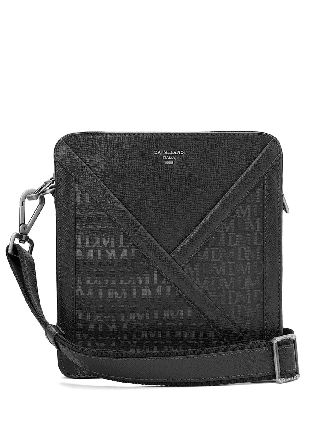 

Da Milano Men Textured Leather Messenger Bag, Black
