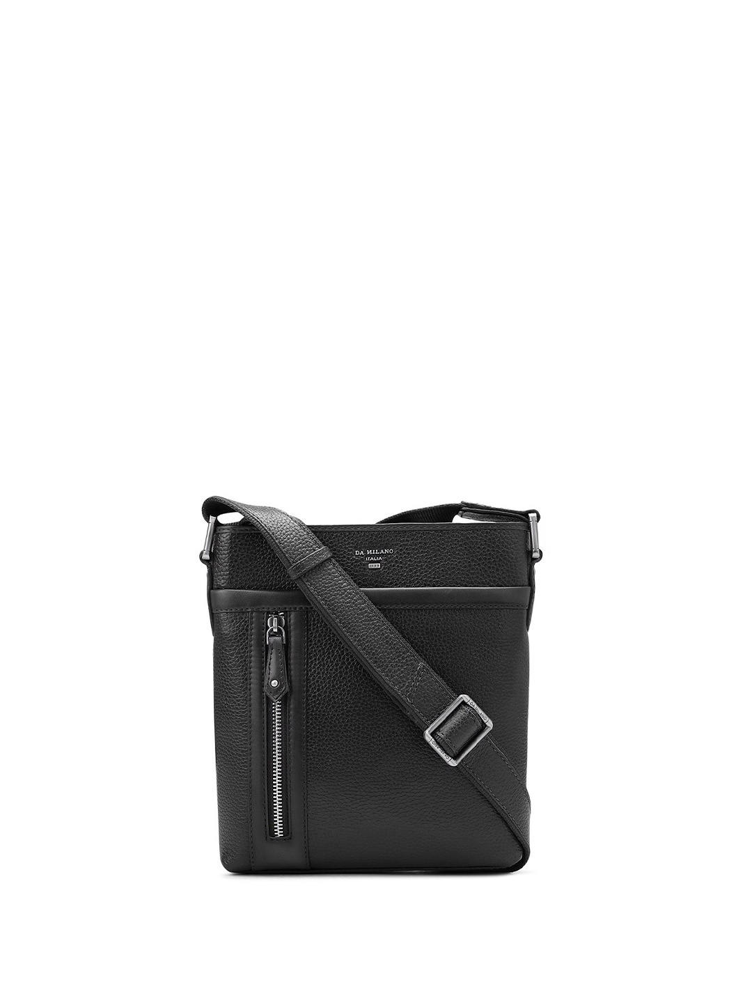 

Da Milano Men Textured Leather Messenger Bag, Black