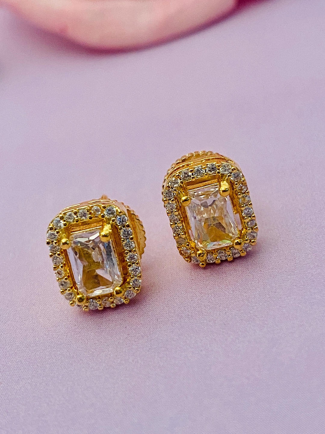 

Anouk Gold-Toned Gold-Plated American Diamond Square Shaped Stud Earrings