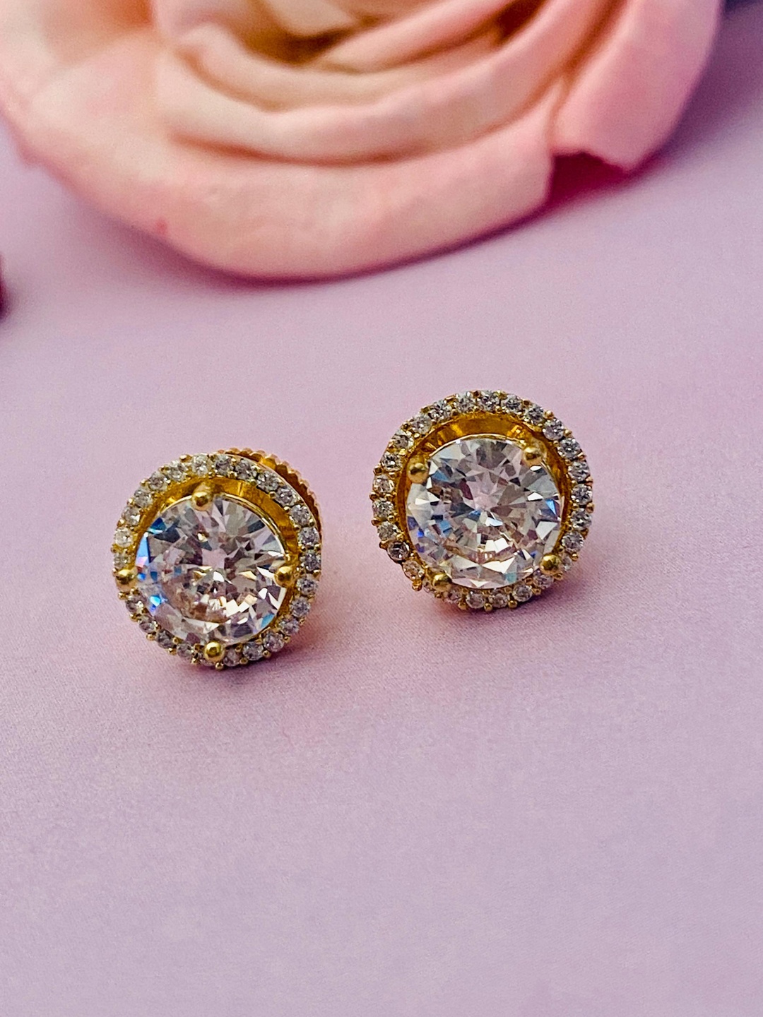 

Anouk Gold-Toned Gold-Plated American Diamond Circular Shaped Stud Earrings