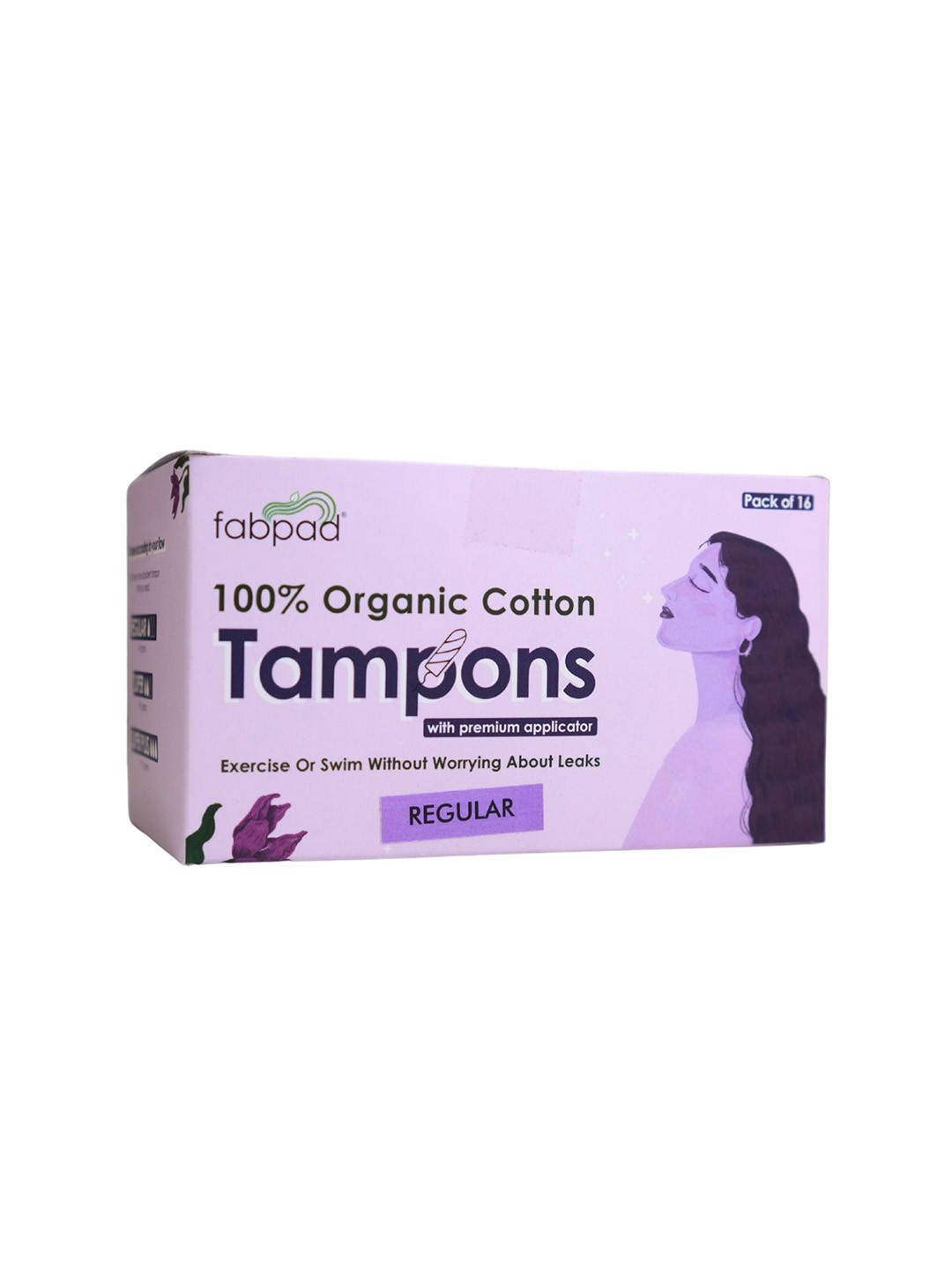 

fabpad Organic Cotton Tampons with Premium Applicator - 16 Pcs, Purple