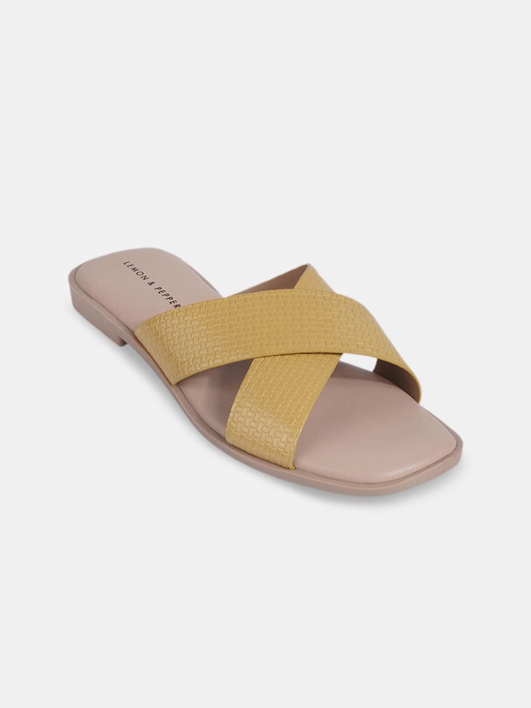 

LEMON & PEPPER Textured Open Toe Flats, Yellow