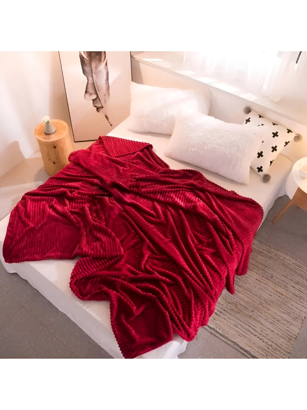 

INDHOME LIFE Maroon Fleece AC Room 300 GSM Double Bed Blanket