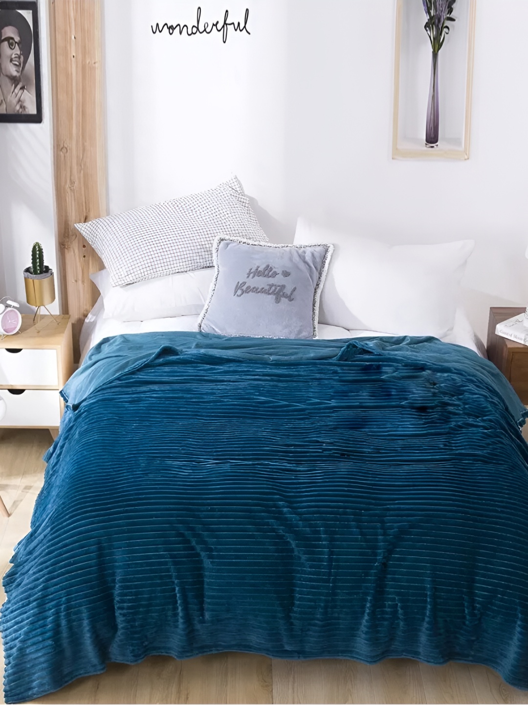 

INDHOME LIFE Navy Blue Fleece AC Room 300 GSM Double Bed Blanket