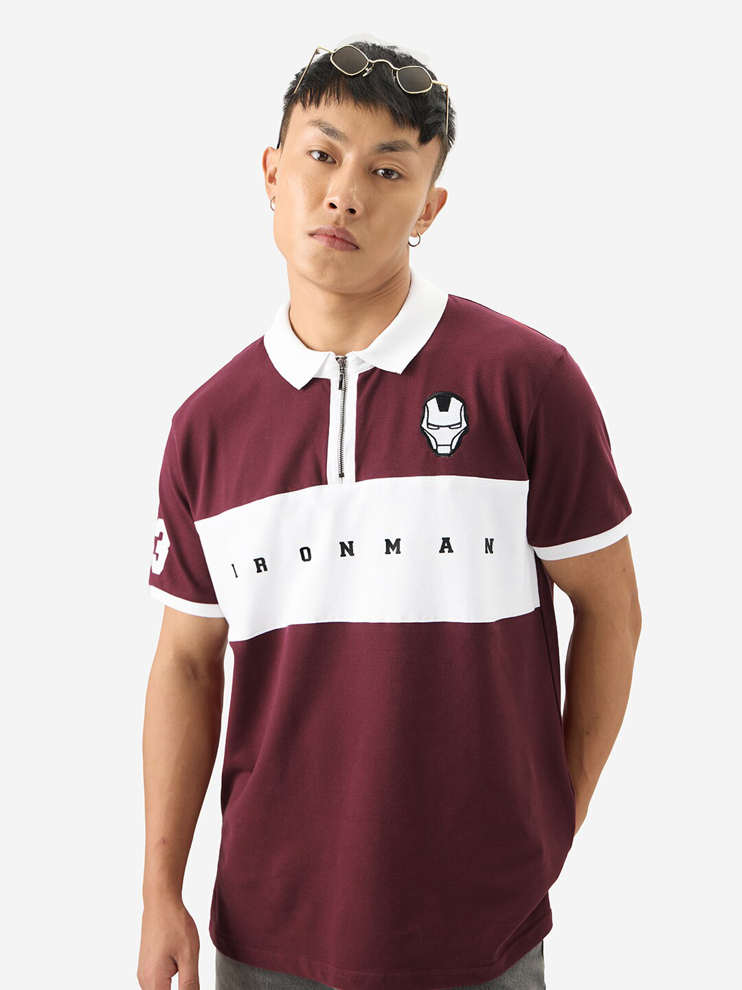 

The Souled Store Colourblocked Polo Collar Short Sleeves Regular Fit T-shirt, Burgundy