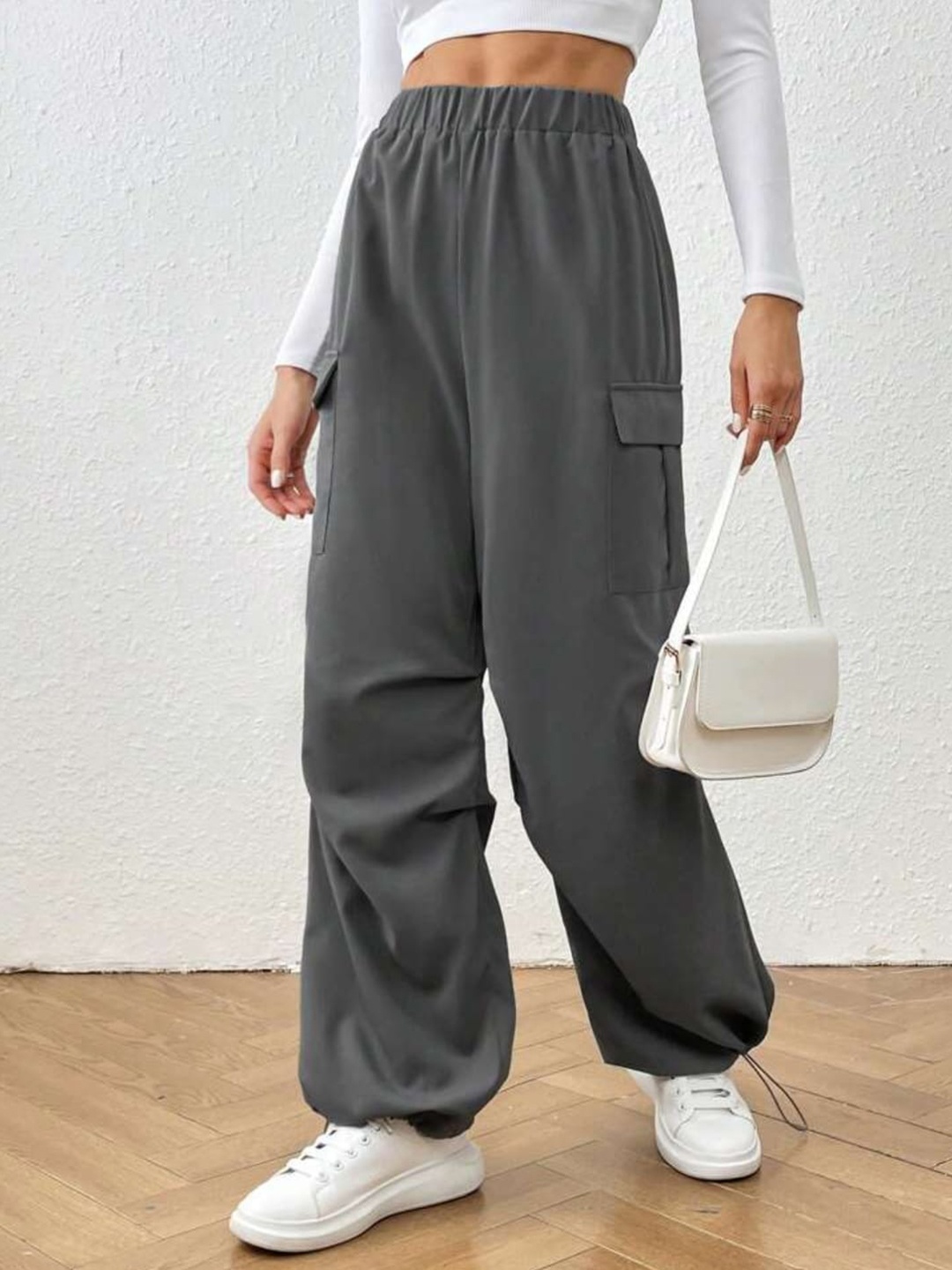 

Next One Women Baggy Fit Parachute Trousers, Grey