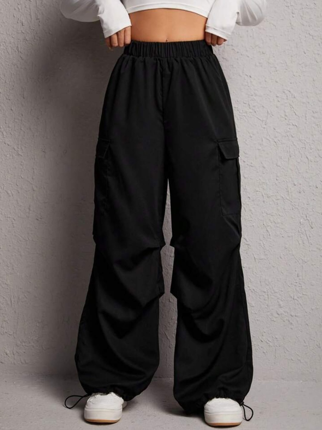 

Next One Women Baggy Fit Parachute Trousers, Black