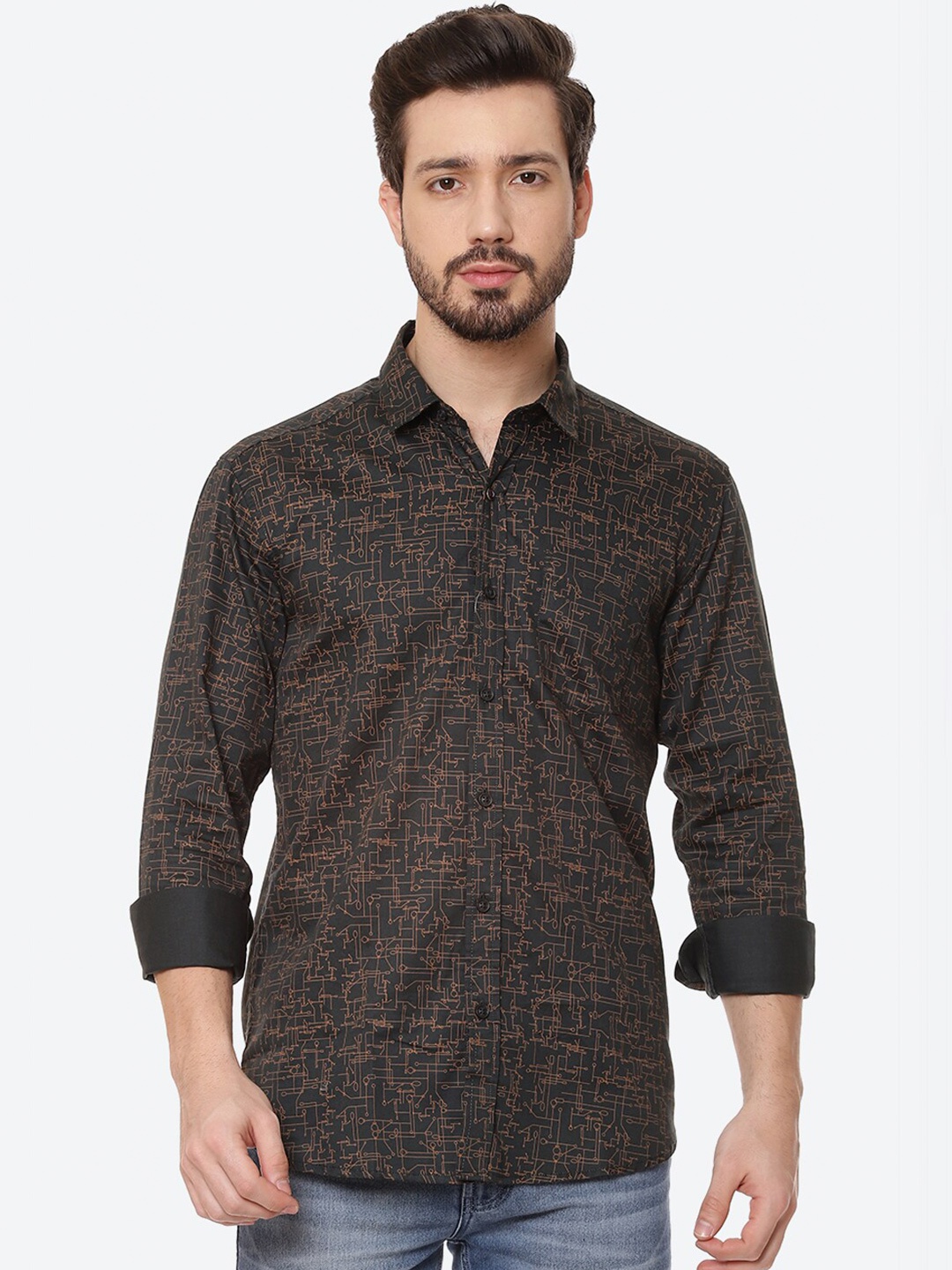 

Numero Uno Slim Fit Opaque Printed Cotton Casual Shirt, Black