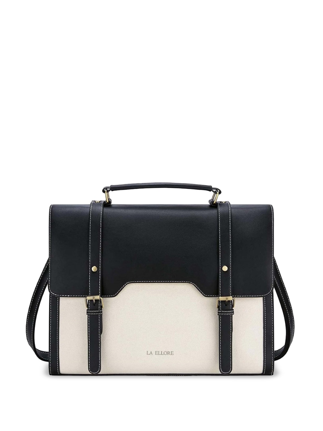 

LA ELLORE Colourblocked Leather Shopper Satchel, Black
