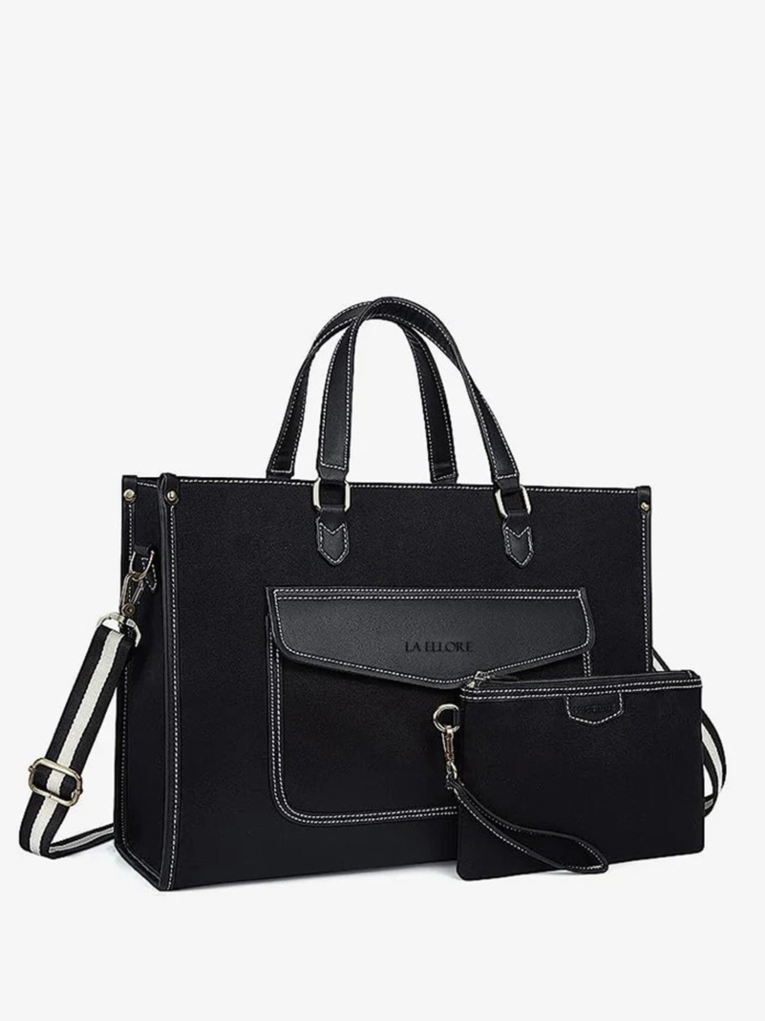 

LA ELLORE Structured Handheld Bag with Pouch, Black