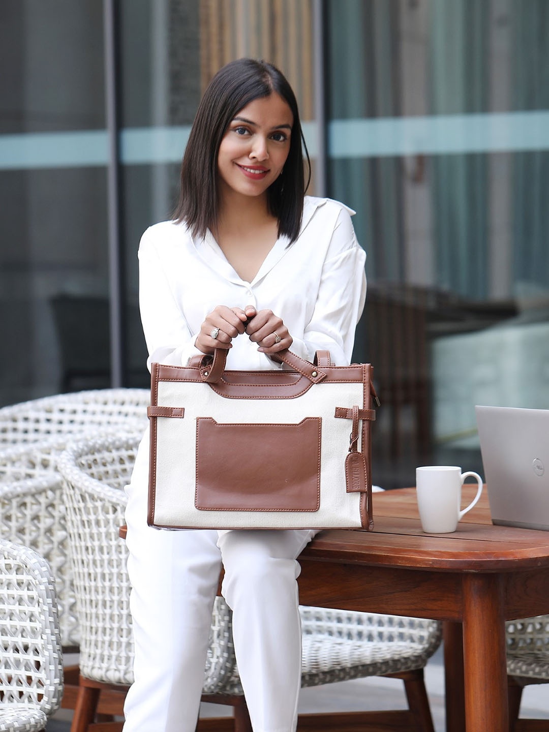 

LA ELLORE Colourblocked Leather Oversized Shopper Tote Bag, Brown