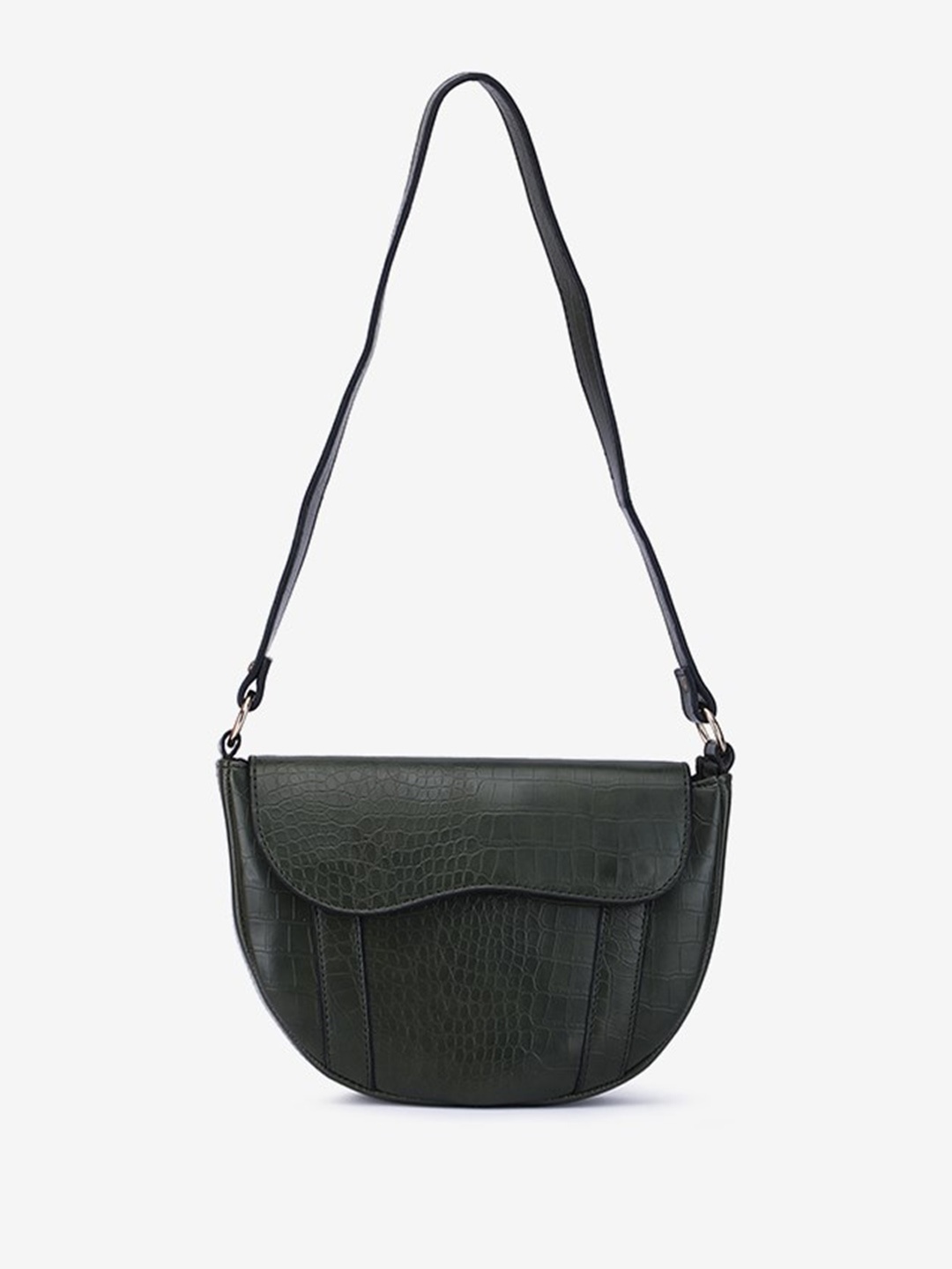 

LA ELLORE Animal Textured Half Moon Sling Bag, Green