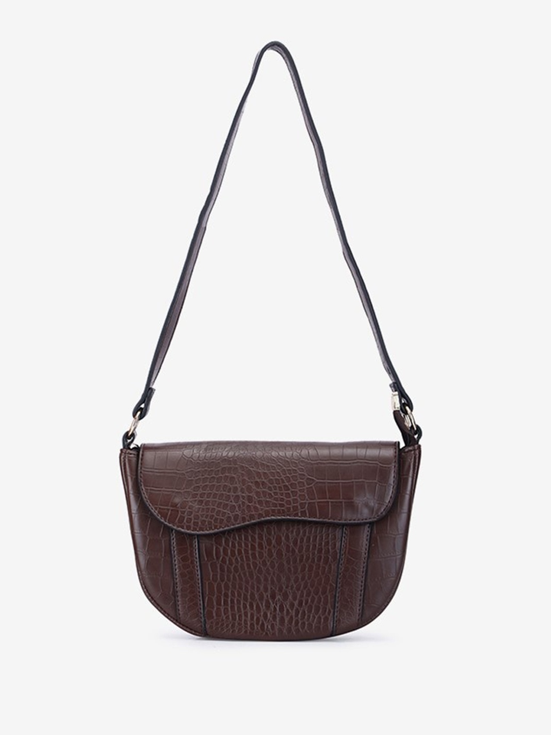 

LA ELLORE Textured Leather Structured Sling Bag, Brown