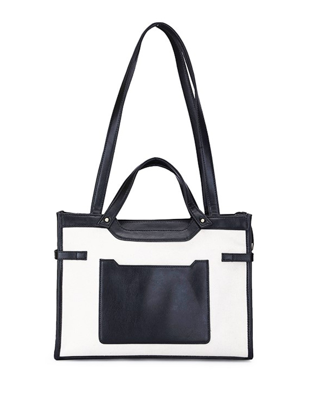 

LA ELLORE Colourblocked Leather Oversized Structured Handheld Bag, Black