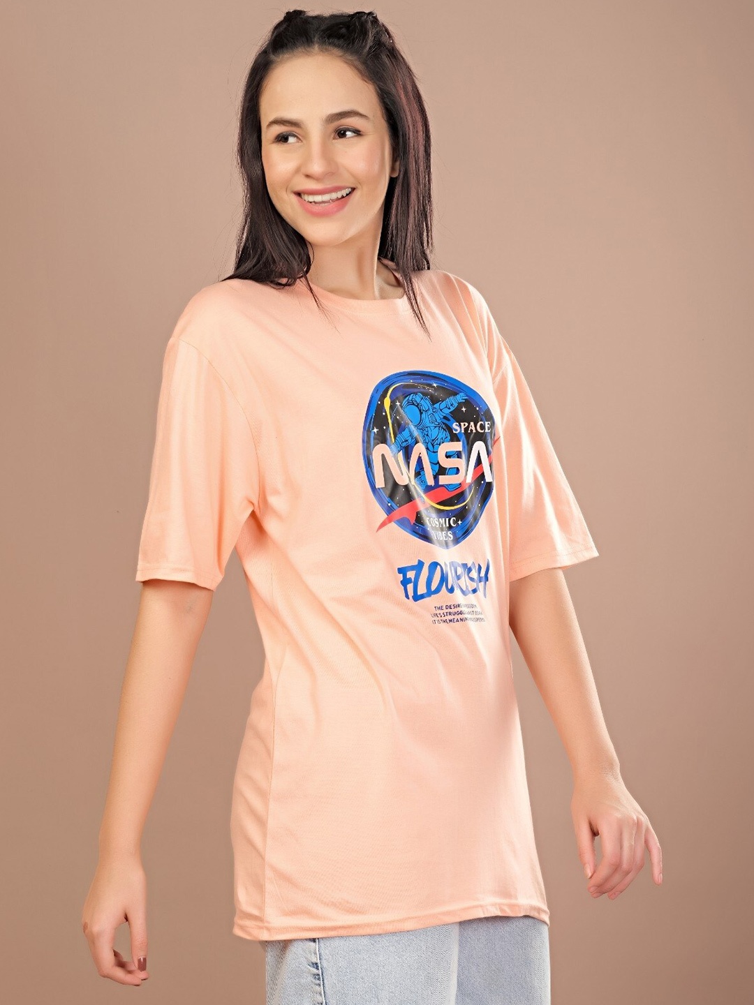 

STHULAS Printed Round Neck T-shirt, Peach