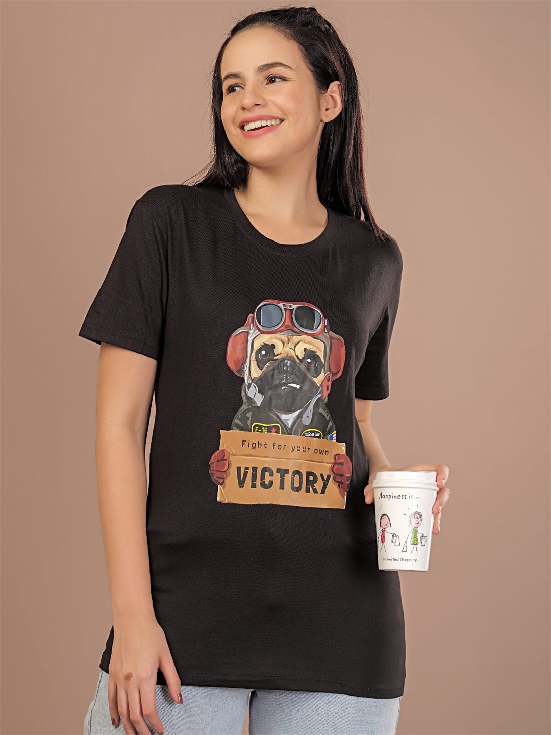 

STHULAS Printed Round Neck T-shirt, Black