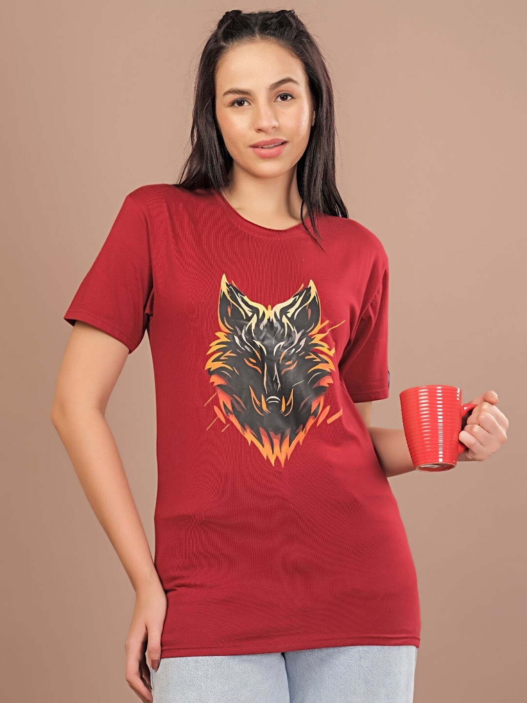 

STHULAS Printed Round Neck T-shirt, Maroon
