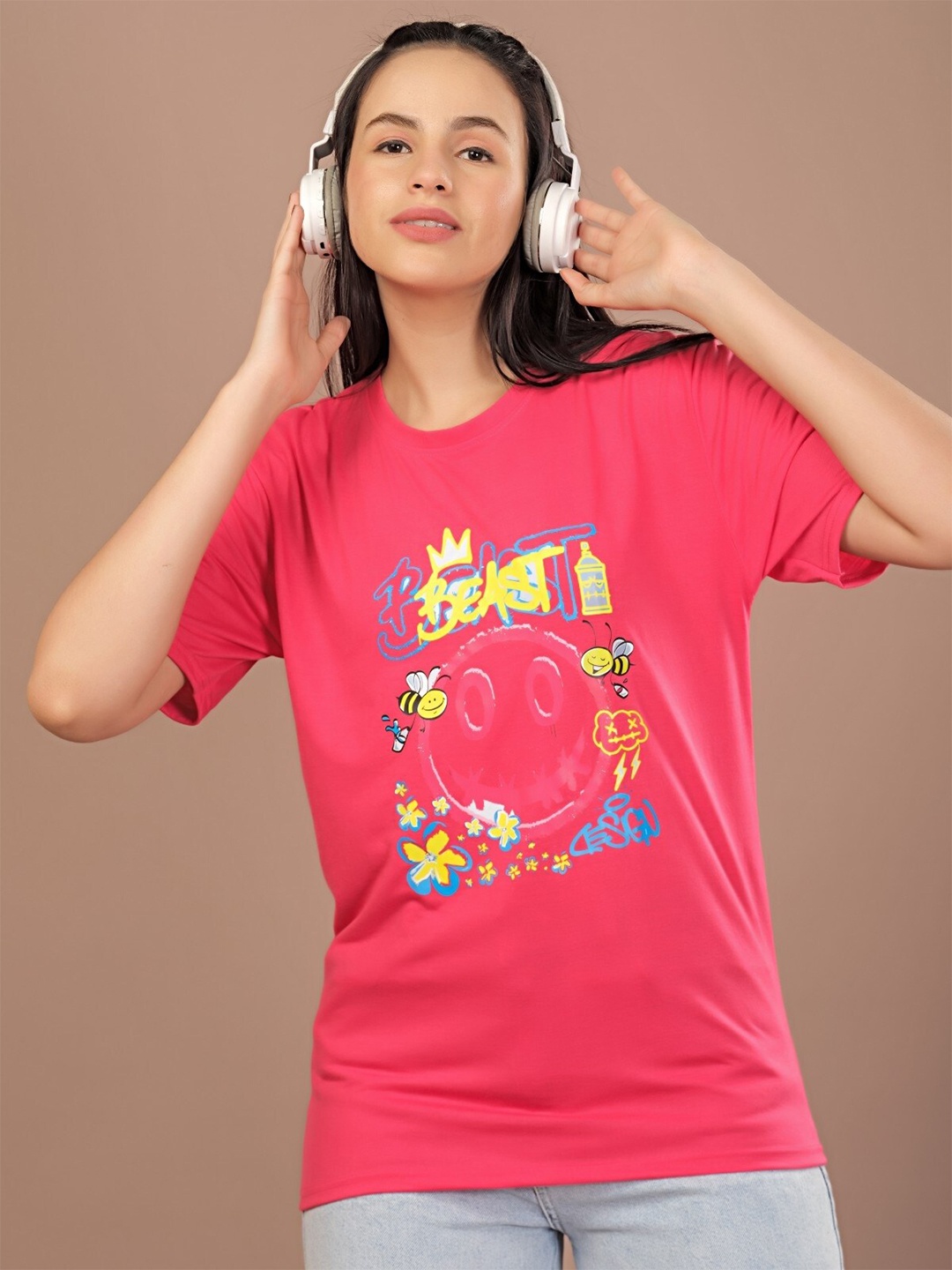 

STHULAS Printed Round Neck T-shirt, Pink