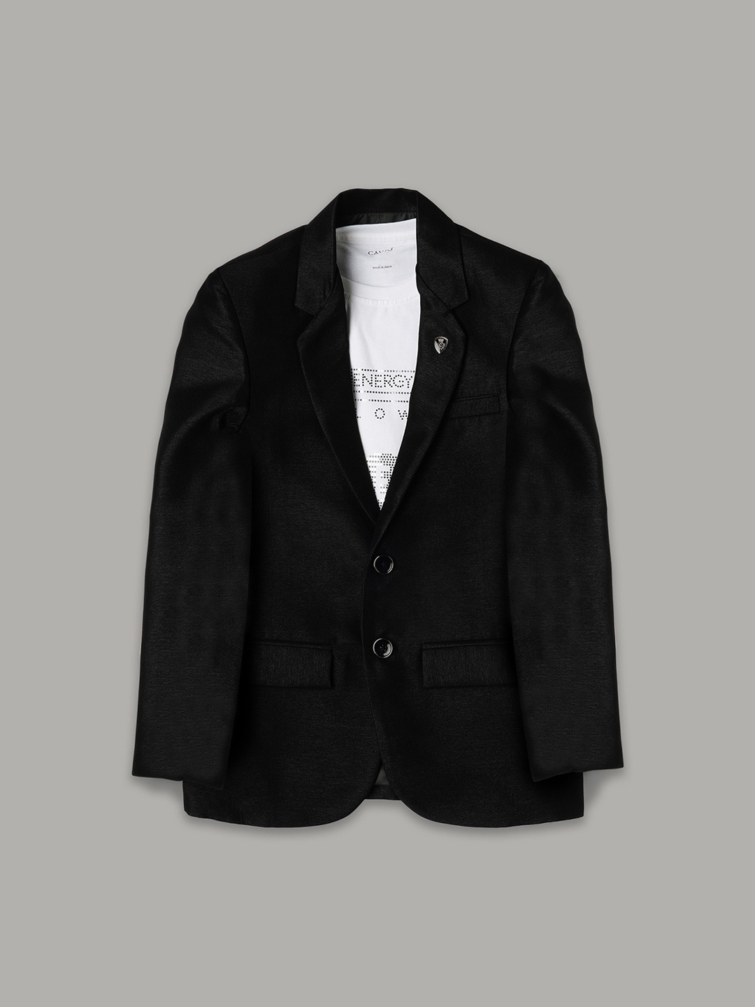 

CAVIO Boys Pure Cotton Notched Lapel Collar Single-Breasted Blazer With T-Shirt, Black