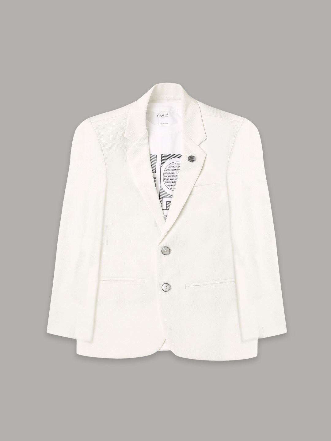 

CAVIO Boys Comfort Fit Notched Lapel Collar Pure Cotton Single-Breasted Blazer & T-Shirt, White