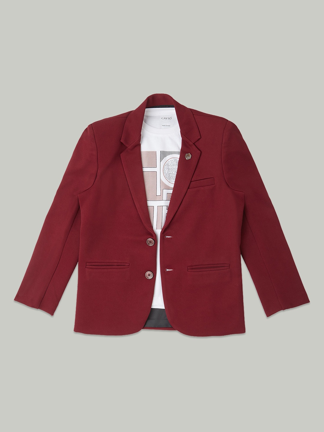 

CAVIO Boys Comfort Fit Notched Lapel Collar Pure Cotton Single-Breasted Blazer & T-Shirt, Maroon