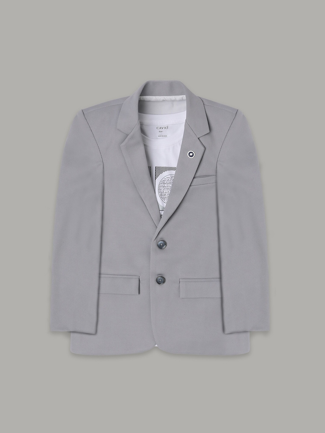 

CAVIO Boys Pure Cotton Comfort Fit Single-Breasted Blazers & T-Shirt, Grey