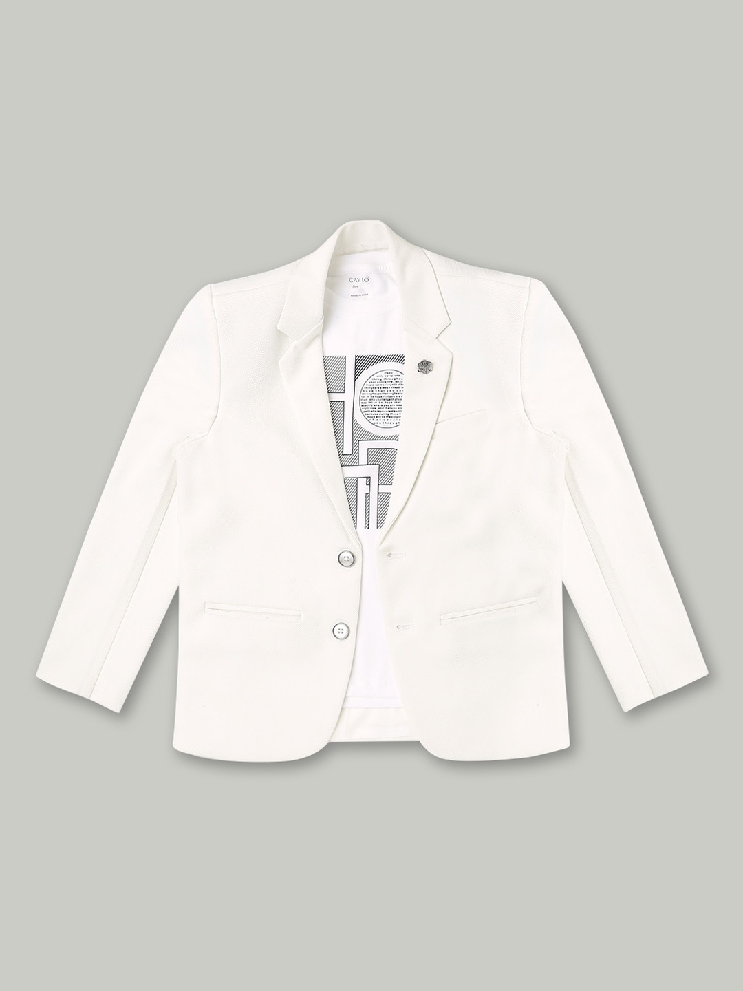 

CAVIO Boys Pure Cotton Single-Breasted Blazer And T-Shirt, White