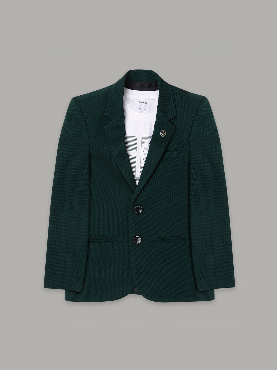 

CAVIO Boys Pure Cotton Single-Breasted Blazers & T-Shirt, Green
